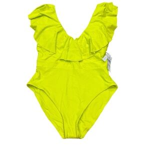 NWT Trina Turk One Piece‎ Bathing Suit Palm Trees Textured Sz 10 Yellow/Green